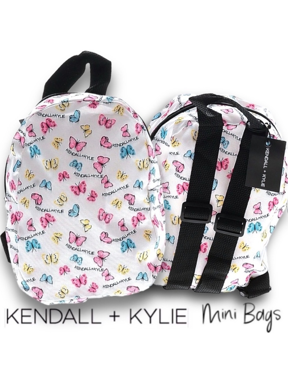 2 FOR $15‼️Kendall + Kylie Mini Bag, Pink Blue Yellow Butterflies White Backpack